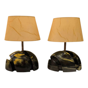 1960s Green Marble Mid Century Modern Pair of Lamps - a Pair