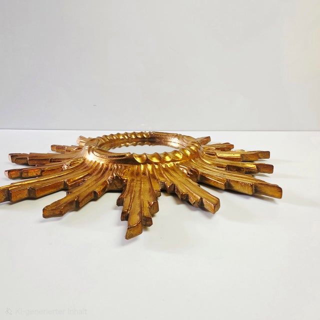 Wood Large Vintage Wall Mirror in Sunburst Finish, 1960s For Sale - Image 7 of 11