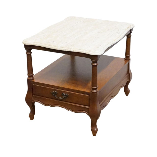 HAMMARY FURNITURE Solid Cherry Country French 20" Accent End Table w. White Granite Top 21" High 20" Wide 26" Deep We...