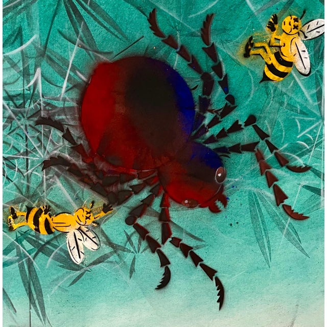 Surrealism Mason Rader, Abstract Surrealist Spray Paint Mixed Media The Web Mason Rader, 1995 For Sale - Image 3 of 7