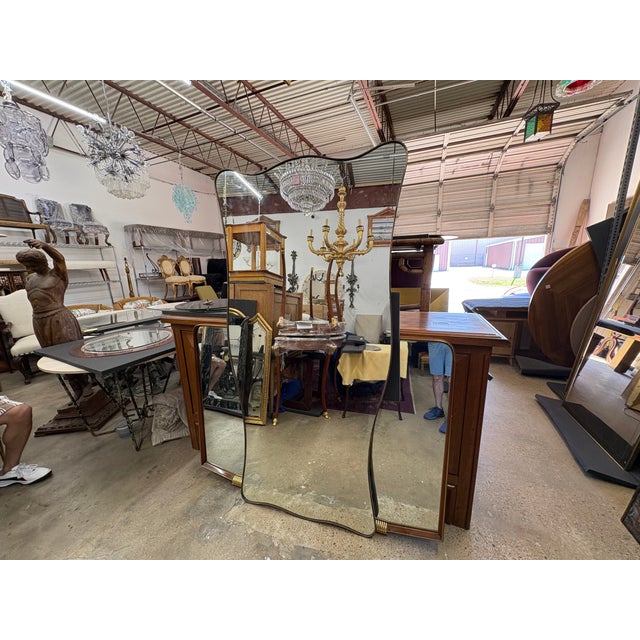 1960s Large Italian Modern Gio Ponti Inspired Brass Mirror For Sale In Houston - Image 6 of 13