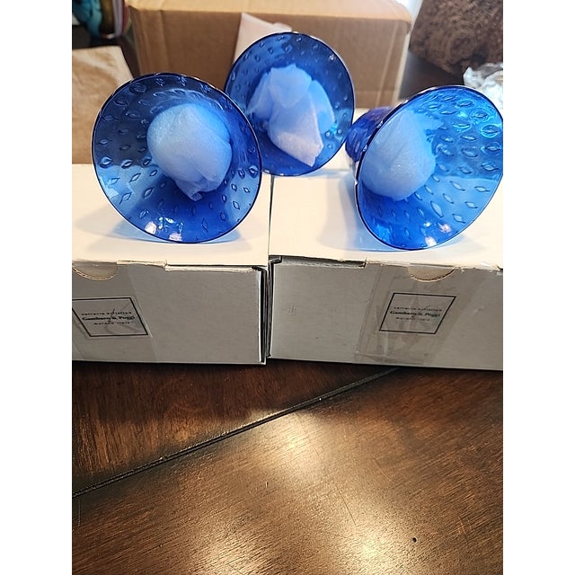 Mid-Century Modern Trio of Murano Art Glass Bells – Gambaro & Poggi – Cobalt Blue & 24k Gold Aventurine – Signed W/ Original Boxes For Sale - Image 3 of 5