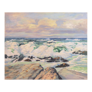 'Pacific Surf at Sunset' by Margaret Rogers, Mid-Century Oil, Oakland Museum, Women Painters of the West, Golden Gate Exhibition