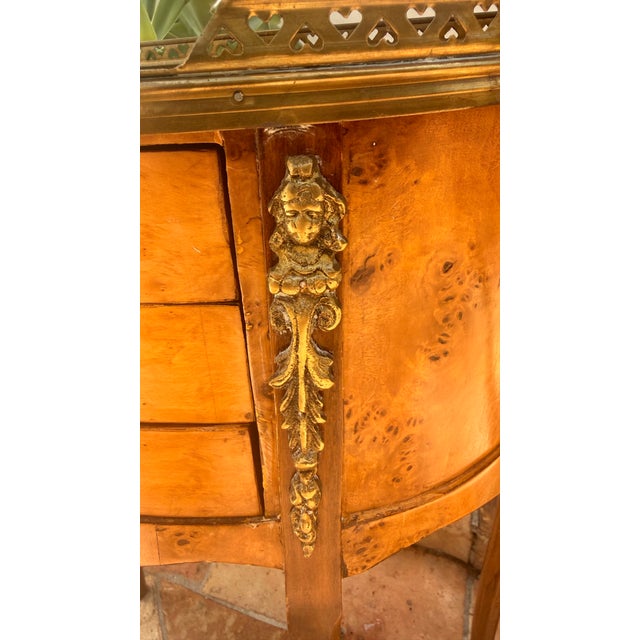 Mid-20th Century Vintage French Louis XV Style Burl Wood Demilune Side Table With Brass Gallery For Sale - Image 14 of 14