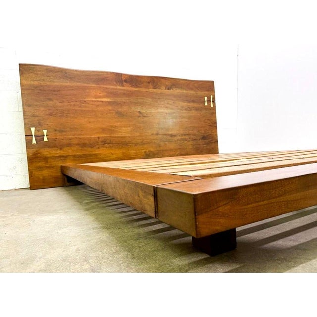 Late 20th Century Organic Live Edge Slab Headboard Queen Platform Bed For Sale - Image 5 of 16