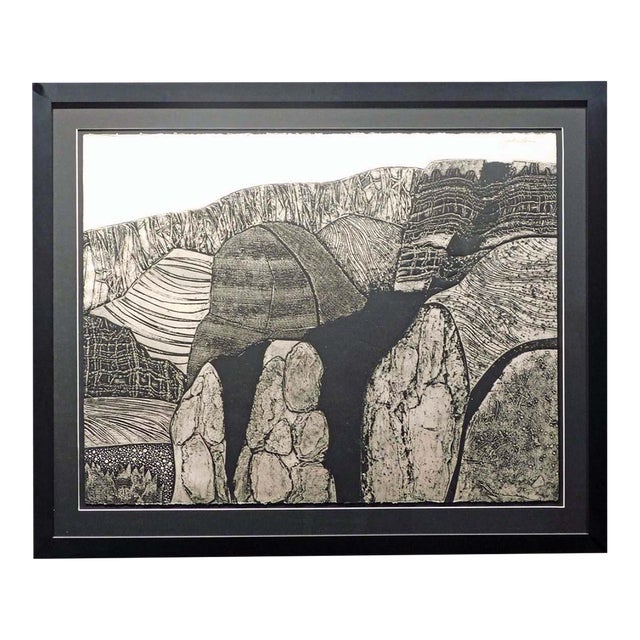 John Ross "Escarpment" Hand Signed Collagraph Etchings Framed Obo! For Sale