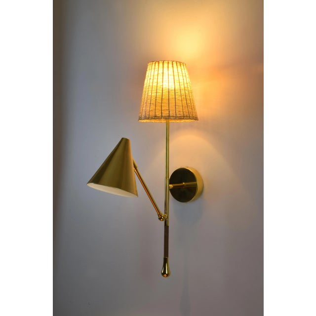 Brass Ancora W3 Contemporary Brass Articulating Double Wall Light, Flow Collection For Sale - Image 8 of 10