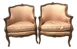Louis XV Style Bergère Armchairs in Natural Wood, 1900s, Set of 2