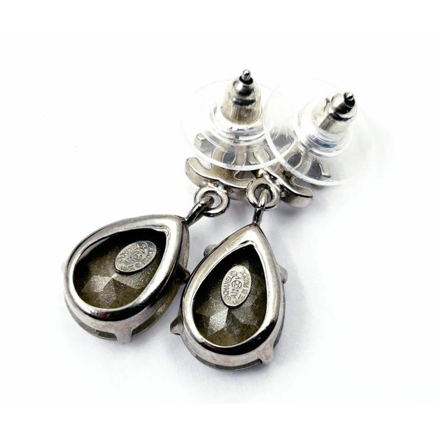 Chanel Chanel Silver CC Tear Drop Crystal Shiny Piercing Earrings, A Pair For Sale - Image 4 of 4