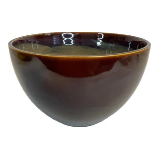 1990s Vintage Boho Chic Majolica Brown Glaze Planter With Taupe Bowl, Large. For Sale