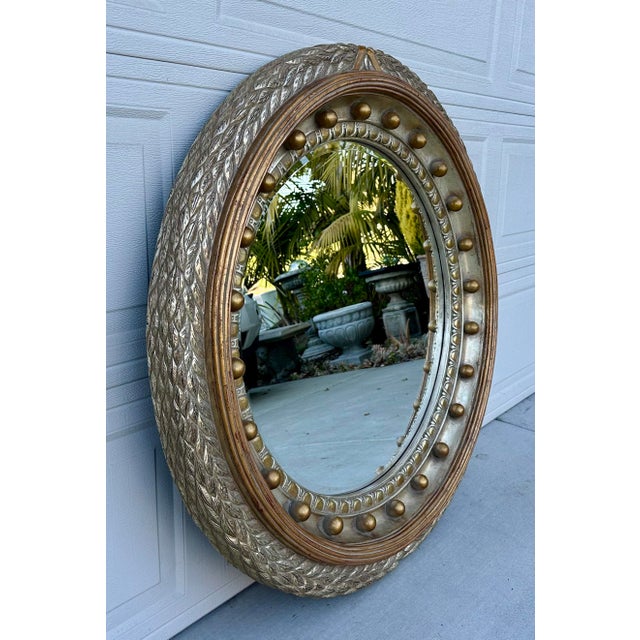 Gold Vintage John Richard Georgian Style Gilt and Painted Round Beveled Mirror For Sale - Image 8 of 11