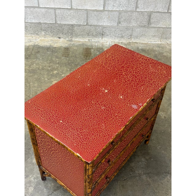 Vintage British Colonial Chest in Tortoise Shell Faux Bamboo and Crackle Finish For Sale - Image 9 of 12