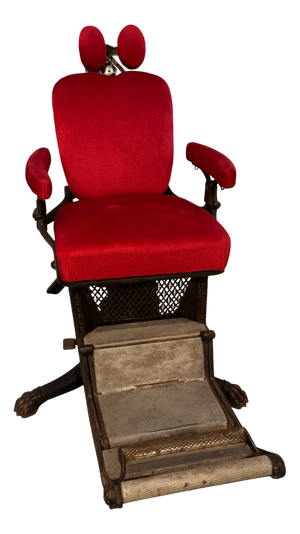 Barber Chair with Red Upholstery and Adjustable Footrest