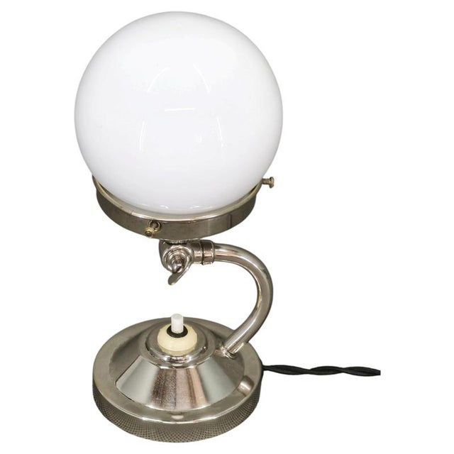 Bauhaus Nickel and Opaline Glass Table Lamp, Former Czechoslovakia, 1930s For Sale - Image 11 of 11