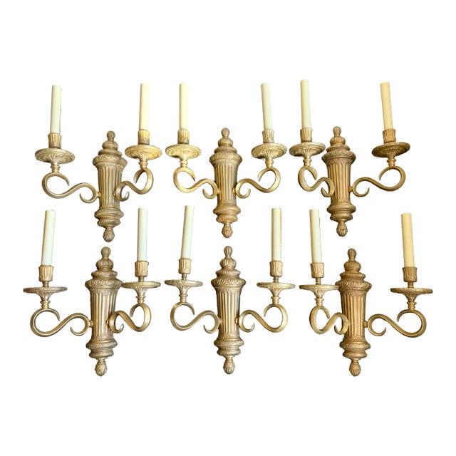 Set of 6 Edward F Caldwell Gilt Bronze Two Arm Sconces, 1910-1925 For Sale