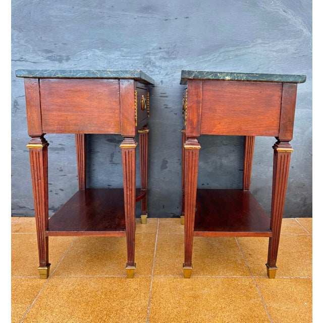 French Louis XVI Style Nightstands with Marble Tops, 1920, Set of 2 For Sale - Image 13 of 15