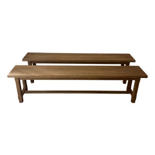 Raw Oak Benches, Set of 2 For Sale