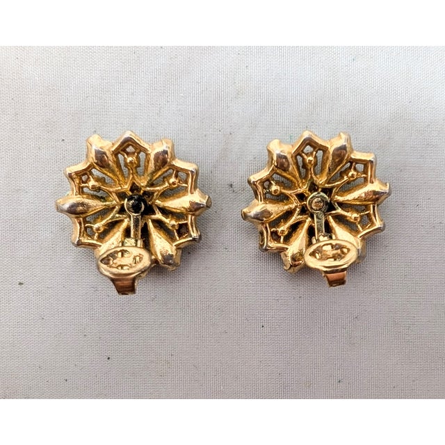 Metal Vintage 1950s Signed Trifari Faux-Turquoise & Clear Rhinestone Clip Earrings-2 Pieces For Sale - Image 7 of 7