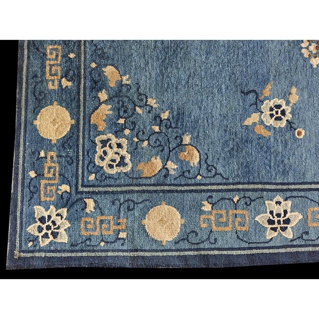 1920s 1920s Blue Medallion Classic Vase Chinese Peking Carpet Small Rug 4' X 5' 10'' For Sale - Image 5 of 8