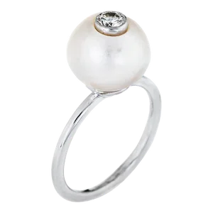 Vintage Diamond Set in Cultured Pearl Ring 14 Karat White Gold Stacking Jewellery size 5