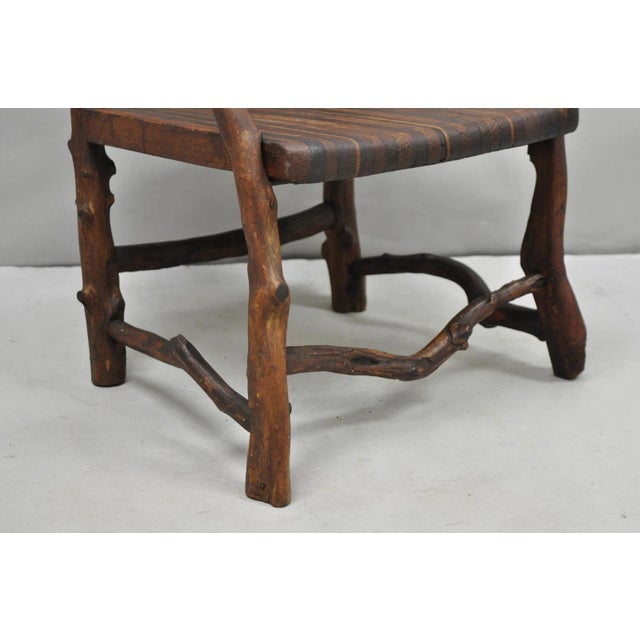 Antique Folk Art Handmade Wooden Twig Branch Adirondack Small Childs Chair For Sale In Philadelphia - Image 6 of 14