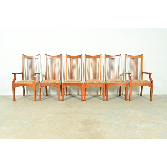 An exceptional set of six Mission or Arts & Crafts style high back spindle dining chairs By L. & J.G. Stickley USA, 1998...