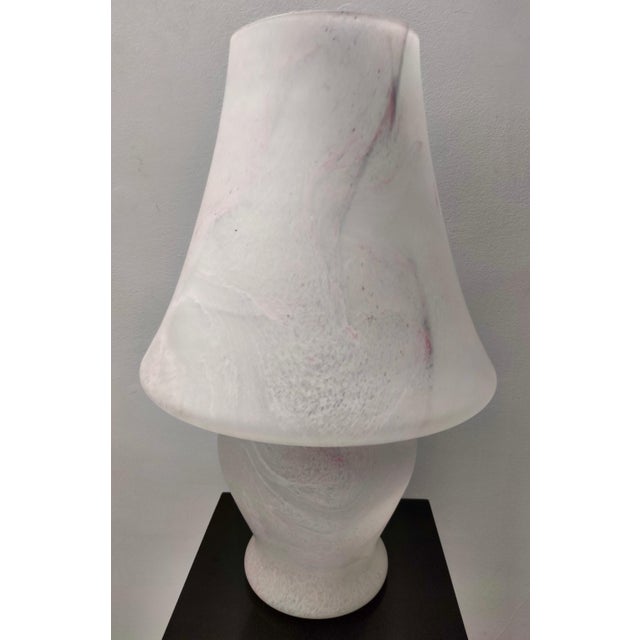 Vintage Italian White Murano Glass Table Lamp with Pink Marble Effect, 1970s For Sale - Image 6 of 16