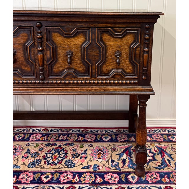 Antique English Jacobean Sideboard Server Entry Sofa Table Oak c.1920s-30s For Sale - Image 12 of 18
