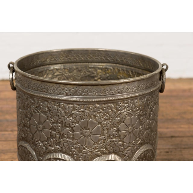 Metal Vintage Indian Nested Silver over Brass Vessels with Repoussé Floral Décor - Set of 3 For Sale - Image 7 of 13
