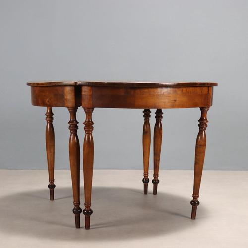Brown Antique Walnut Demi Lune Consoles, Italy, 20th Century, Set of 2 For Sale - Image 8 of 10