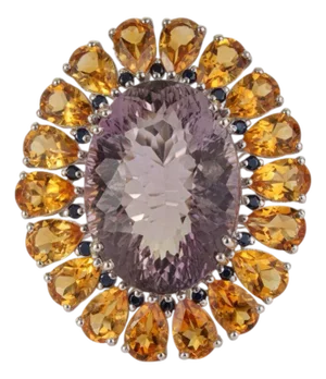 Handcrafted Multi-Gemstone Sunflower Ring in Solid Sterling Silver, Size 6