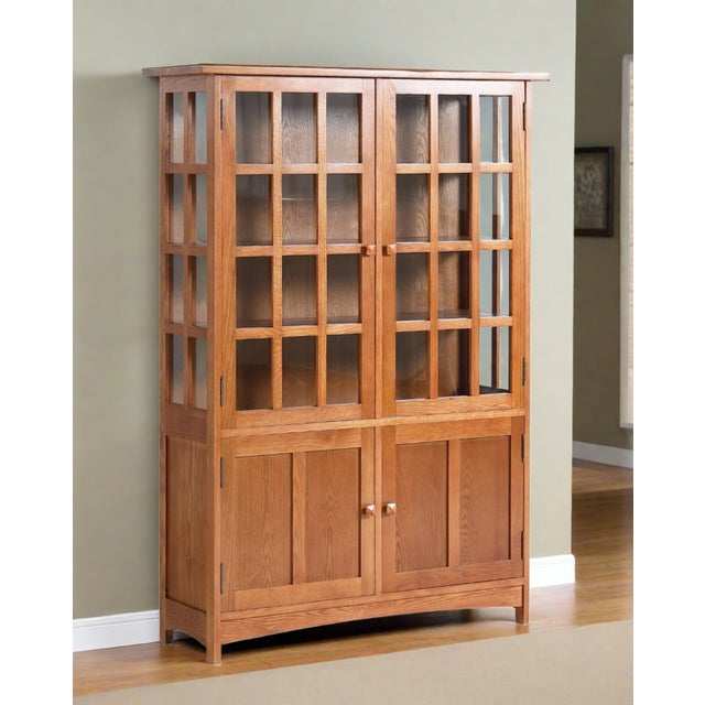 Mission Oak 4 Door Display China Cabinet - Michael's Cherry Stain For Sale - Image 10 of 10