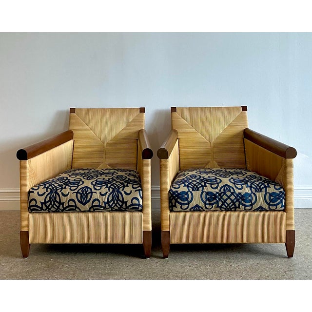 Vintage John Hutton for Donghia “Merbau” Woven Rattan Lounge Chairs - A Pair For Sale - Image 10 of 12