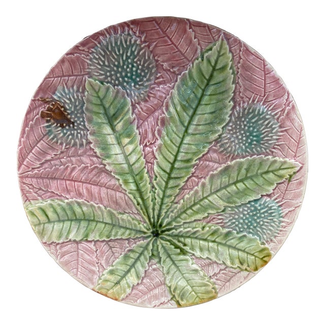 Majolica Chestnut Leaves Plate Salins, Circa 1880 For Sale