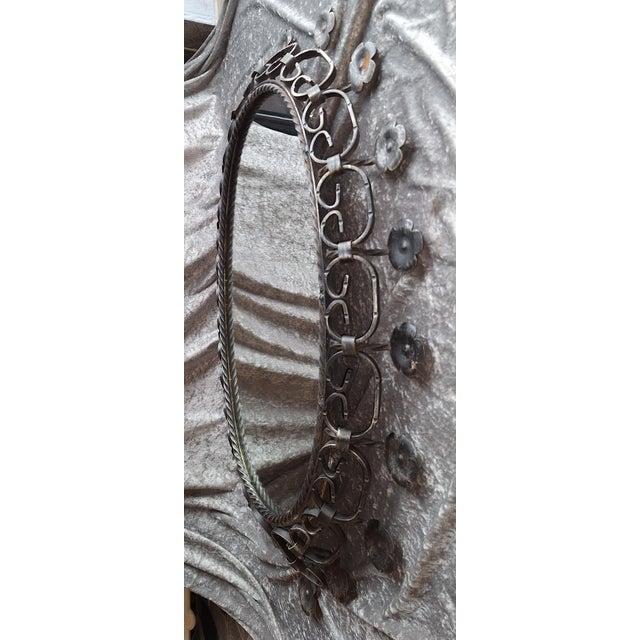 Vintage Rustic Oval Wall Mirror in Wrought Iron, 1970s For Sale - Image 4 of 7