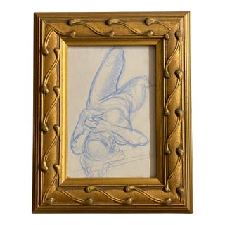 1970’s Original Blue Female Figure Study Small Drawing Tabletop Frame For Sale
