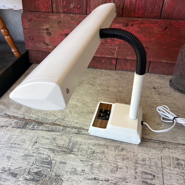 Mid-Century Modern Vintage Adjustable Desk Lamp With Fluorescent Light & Wood Accent For Sale - Image 3 of 9