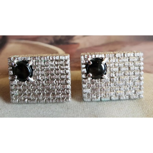 Metal 1960s Sterling Onyx Cufflinks Modernist Estate For Sale - Image 7 of 9