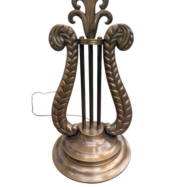 Vintage Chelsea House Neoclassical Lyre Table Lamp With Lamp Shade For Sale - Image 17 of 18
