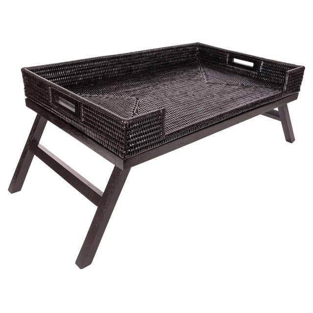 Artifacts Rattan Breakfast Tray/Table in Tudor Black with Glass For Sale - Image 4 of 4