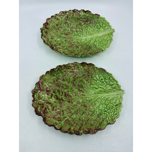 Late 20th Century Vintage Majolica Italian Cabbage Leaf Small Platers - A Pair For Sale - Image 5 of 8