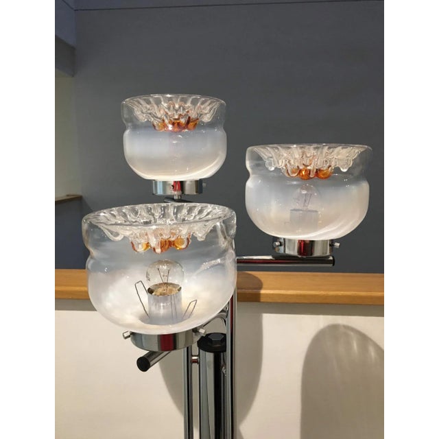 Mid-Century Italian Murano Glass and Steel Floor Lamp, 1969 For Sale - Image 3 of 6