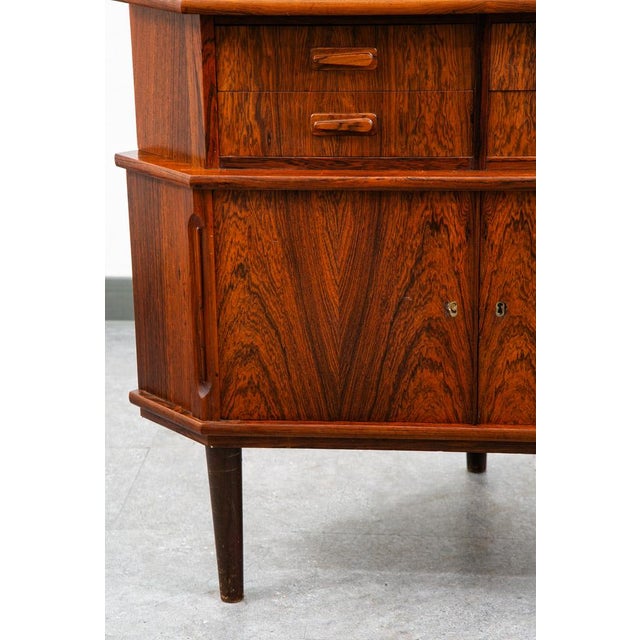 Mid Century Danish Modern Corner Cabinet Rosewood Bar Denmark Drawers Locking Vg For Sale - Image 10 of 11