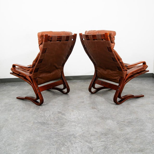 Mid-Century Modern Mid Century Danish Modern Lounge Chairs Brown Leather Bentwood Set Pair Vintage For Sale - Image 3 of 12