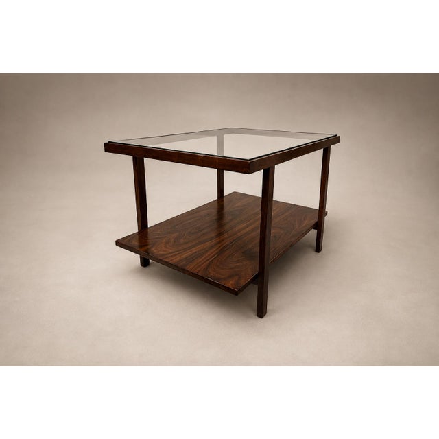 Brazilian Modern Rectangular Side Table in Rosewood & Glass, Branco E Preto, 1950s For Sale - Image 16 of 17