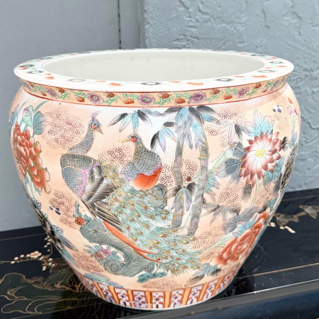 Vintage Chinese Hand Painted Porcelain Fish Bowl Vase For Sale - Image 4 of 7