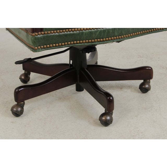 Vintage Green Leather Mahogany Swivel Desk Chair For Sale - Image 11 of 13