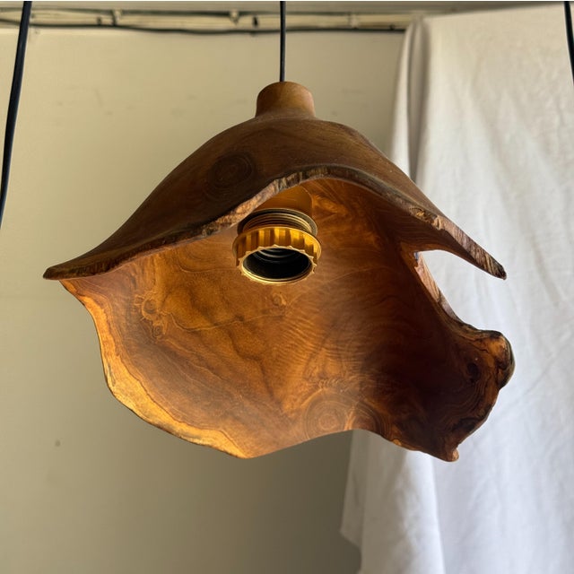 Small Organic Teak Pendant Light with Hat, 1980s For Sale - Image 6 of 18