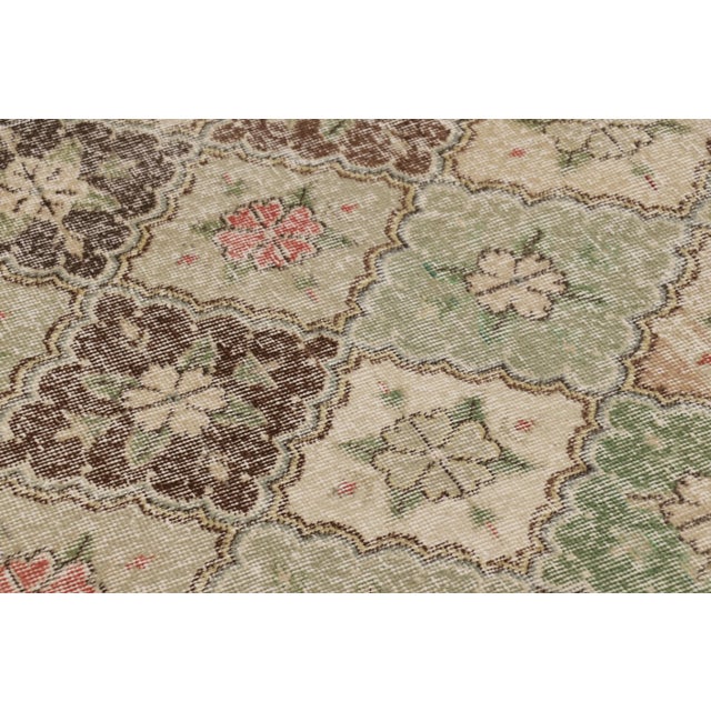 Vintage Turkish Rug, Beige-Brown With Green Geometric Floral Design - Rug & Kilim For Sale In New York - Image 6 of 8