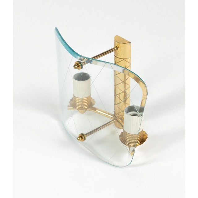 Mid-Century Brass & Curved Glass Sconces in the style of FontanaArte, Italy, 1950s, Set of 3 For Sale - Image 13 of 18